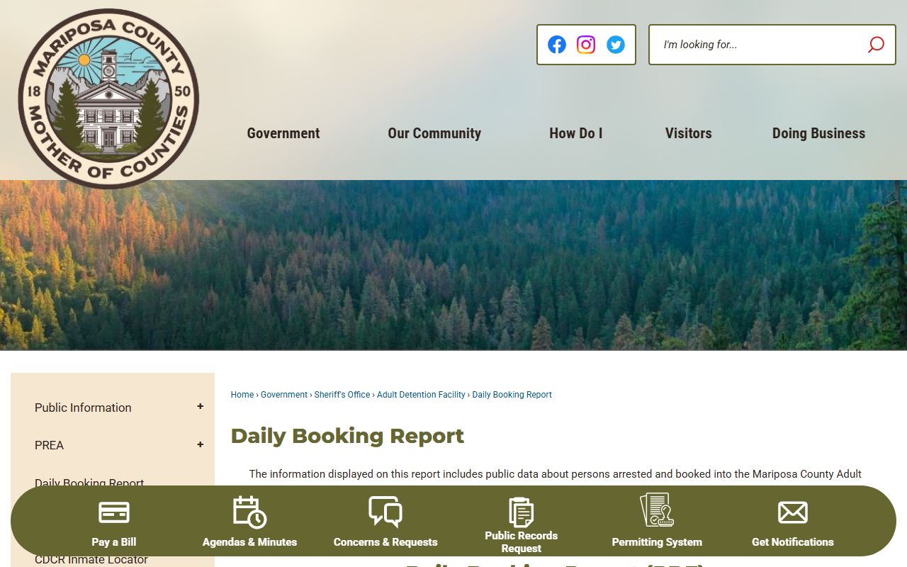 Mariposa County Daily Booking Report for recent jail bookings