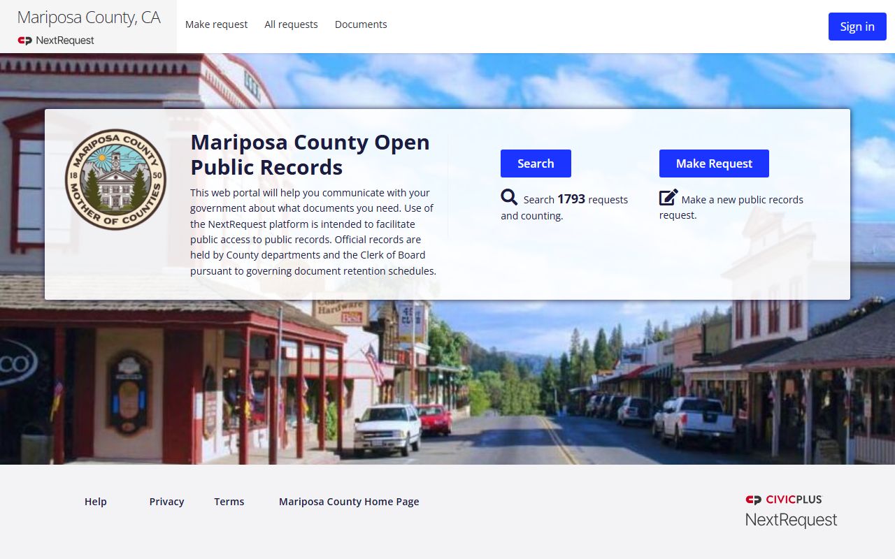 Mariposa County booking photo public records request NextRequest portal